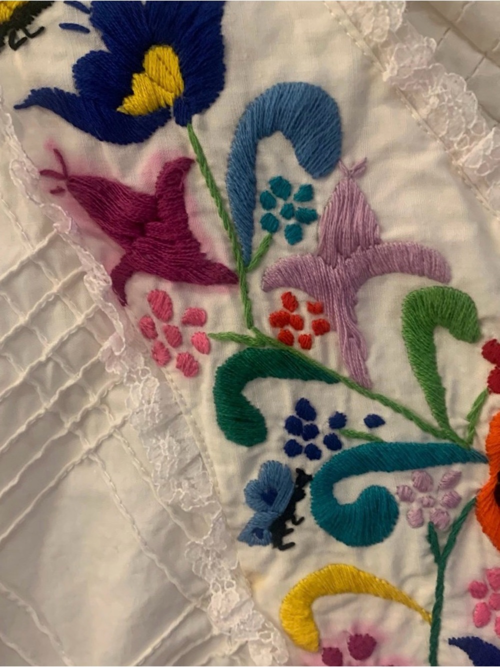 Handmade VTG Mexican Embroidered Lace Crochet Cotton Maxi Dress - Picture 5 of 13
